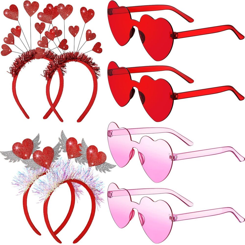 5295 8 Pcs Valentines Day Red Heart Head Bopper Headband and Heart Shaped